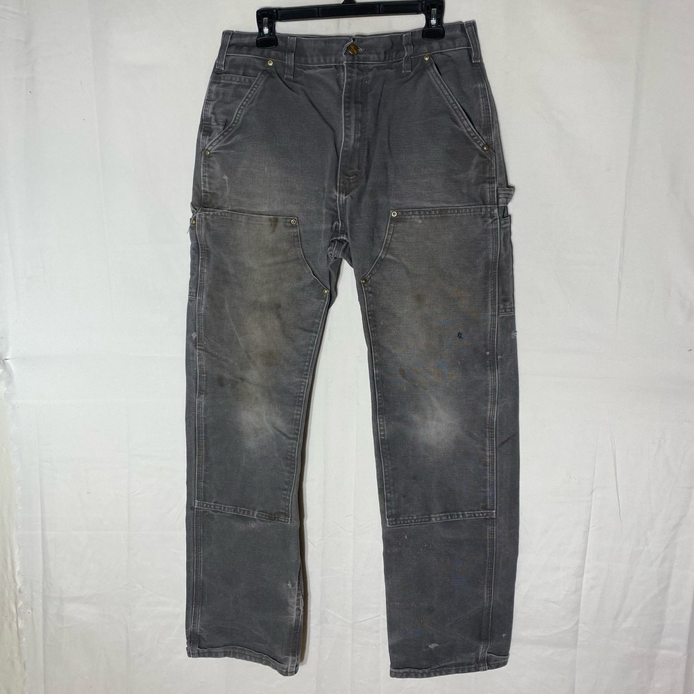 Carhartt Expertly Worn In Grey Double Knee Duck Canvas Work Pants 32 Streetwear